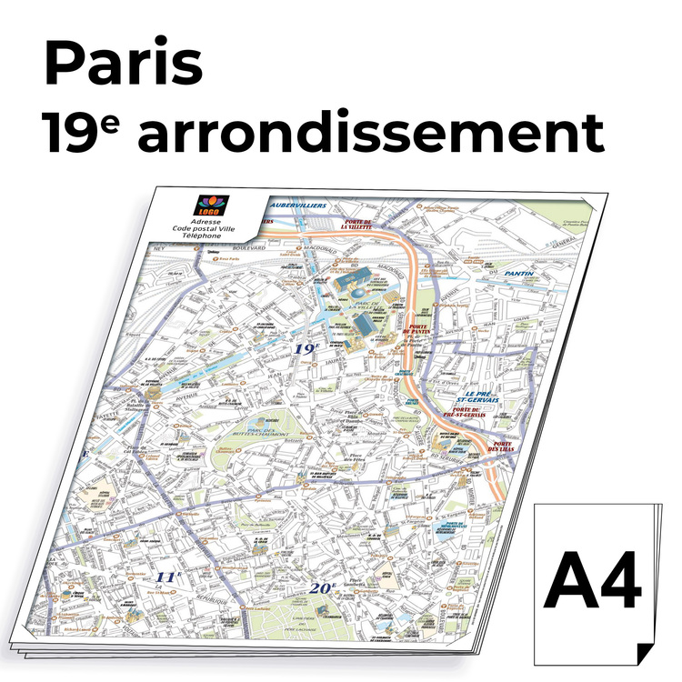 Personnaliser et commander Ville de Paris - Plan 19e arrond. Bloc de comptoir