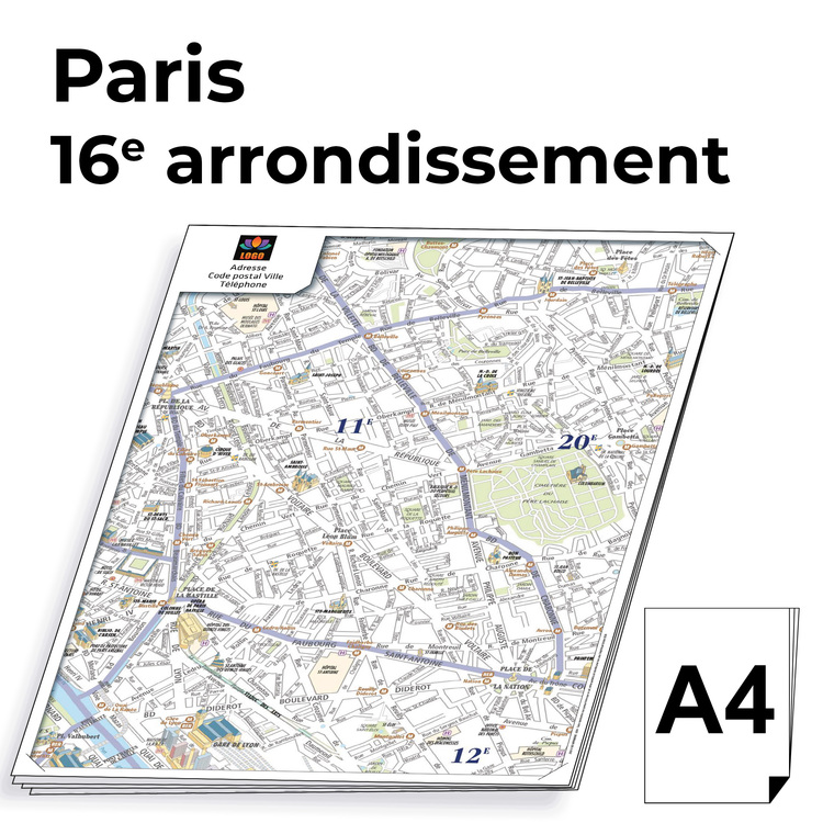 Personnaliser et commander Ville de Paris - Plan 16e arrond. Bloc de comptoir